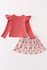 Floral print ruffle girl skirt set