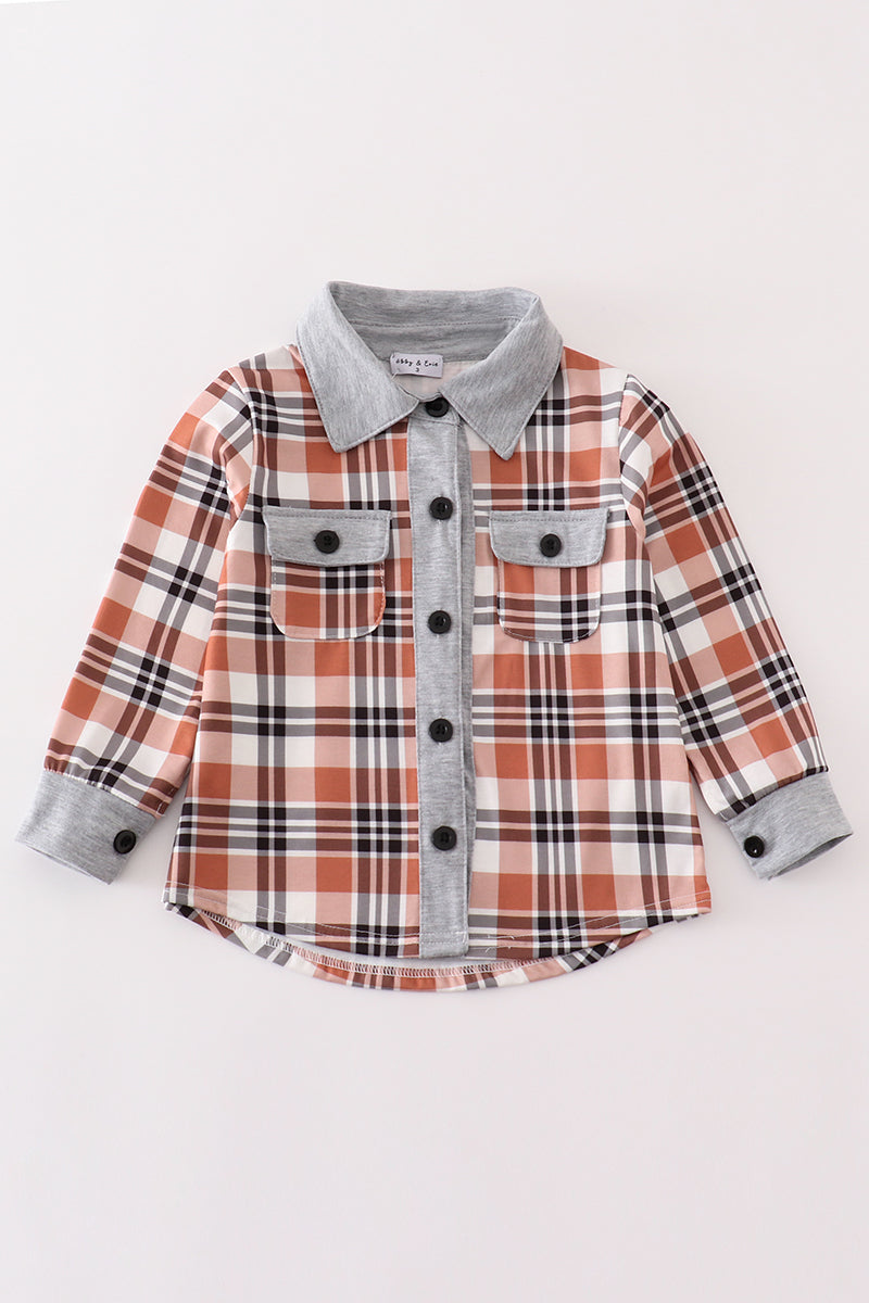 Rust plaid boy button down shirt