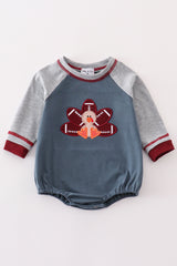 Blue turkey applique boy raglan bubble