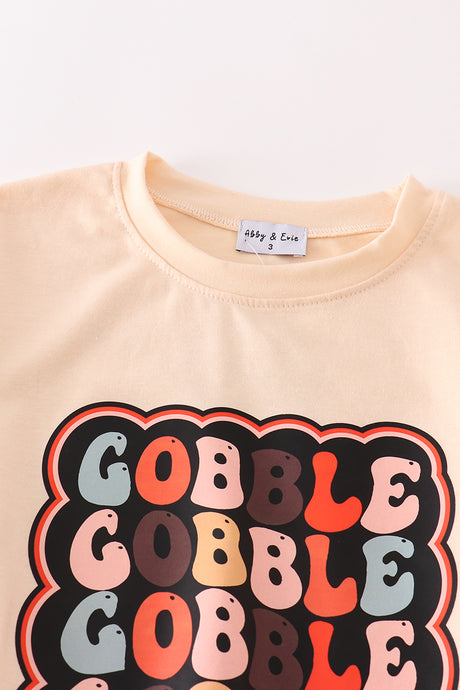 Thanksgiving gobble print ruffle girl set