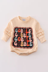 Thanksgiving gobble print ruffle girl bubble