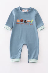 Blue thanksgiving turkey embroidery boy romper