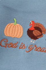 Blue thanksgiving turkey embroidery boy romper