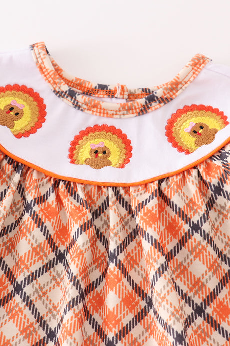 Orange turkey embroidery baby girl set