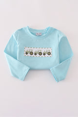 Blue tractor embroidery pants set