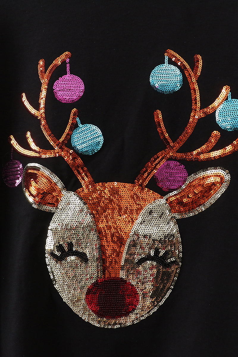 Black reindeer sequin mom&me fleece sweatshirt