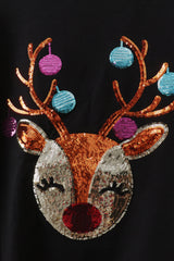 Black reindeer sequin mom&me fleece sweatshirt