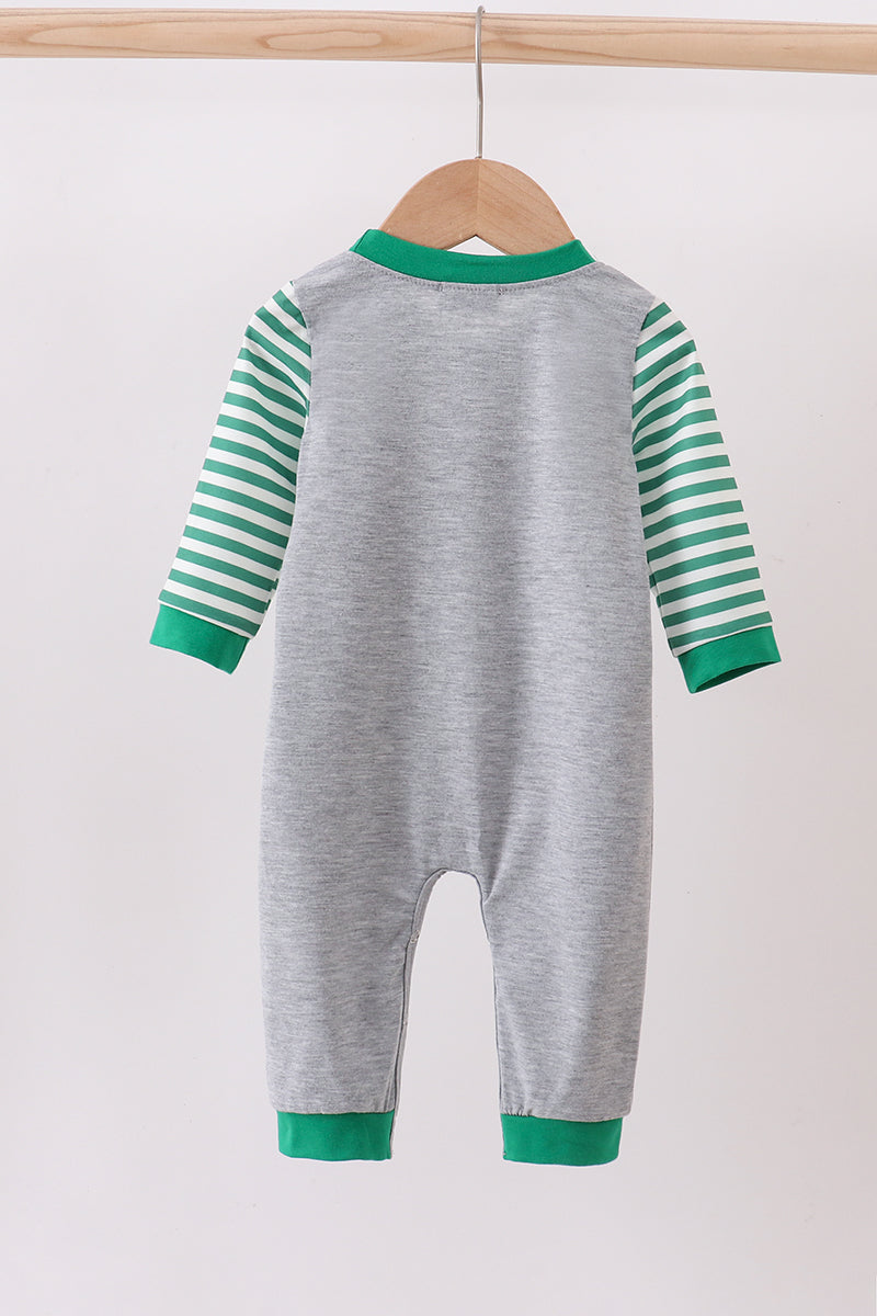 Green tree tractor applique stripe romper