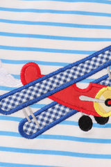 Blue stripe airplane applique boy romper