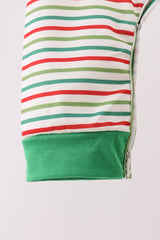 Green santa claus applique stripe romper