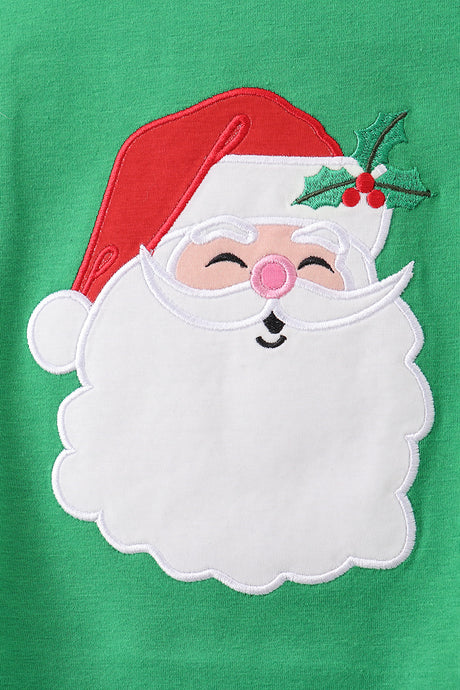 Green santa claus applique ruffle pants set