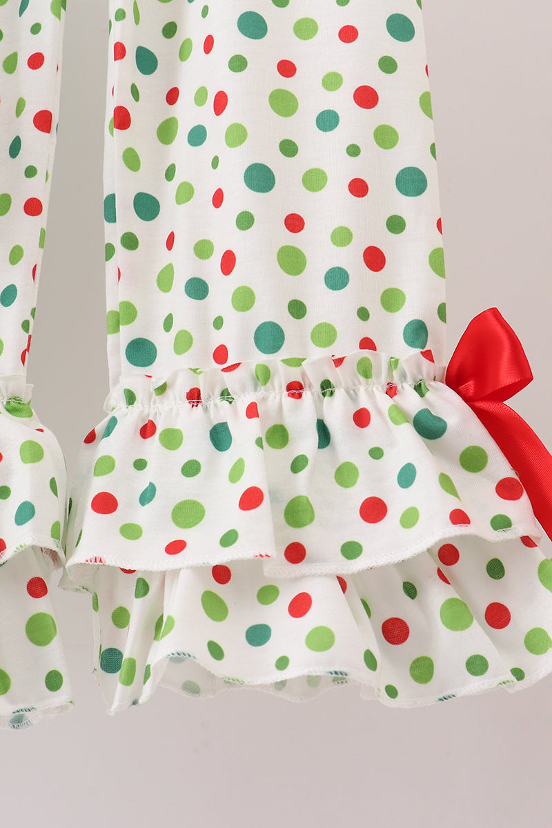 Green santa claus applique ruffle pants set