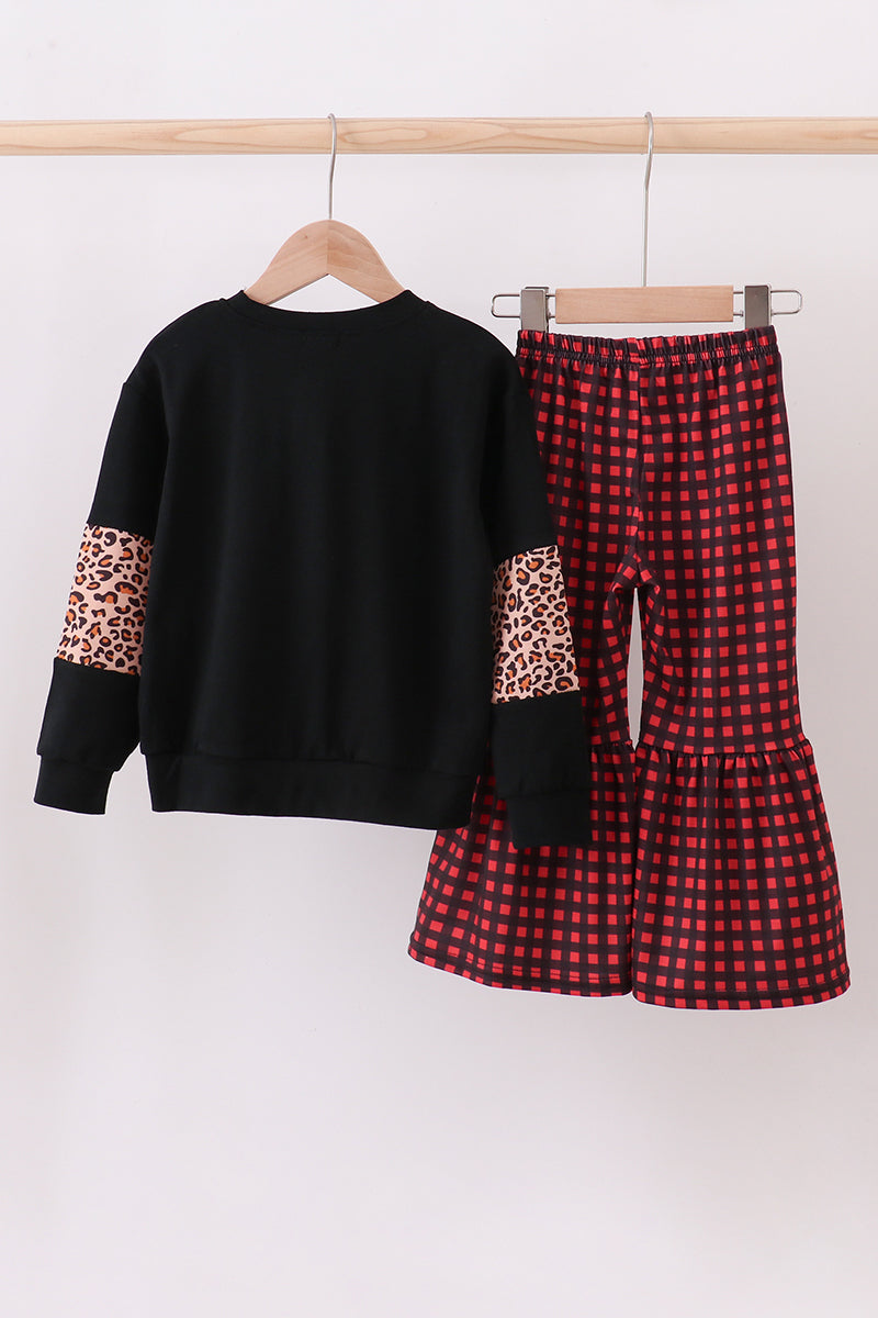 Black leopard tree deer print pants set