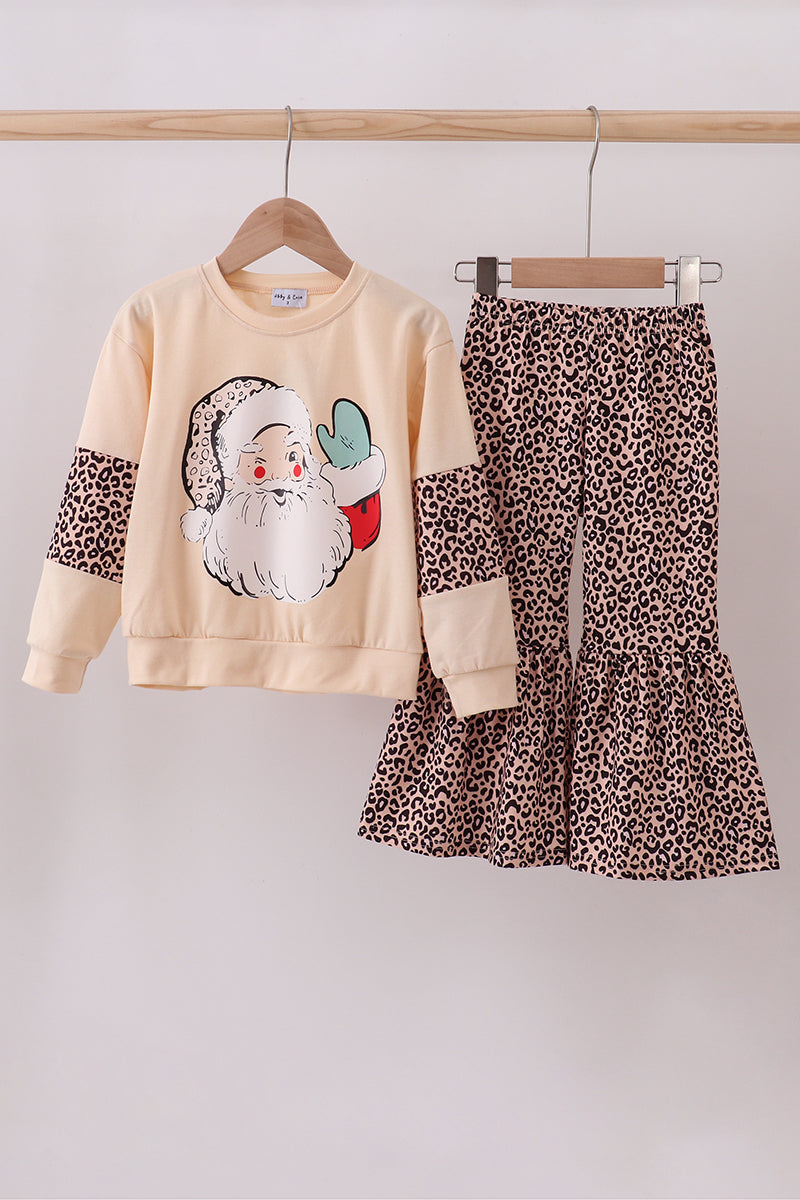 Cream leopard santa claus print pants set