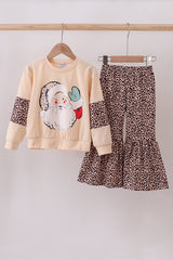 Cream leopard santa claus print pants set