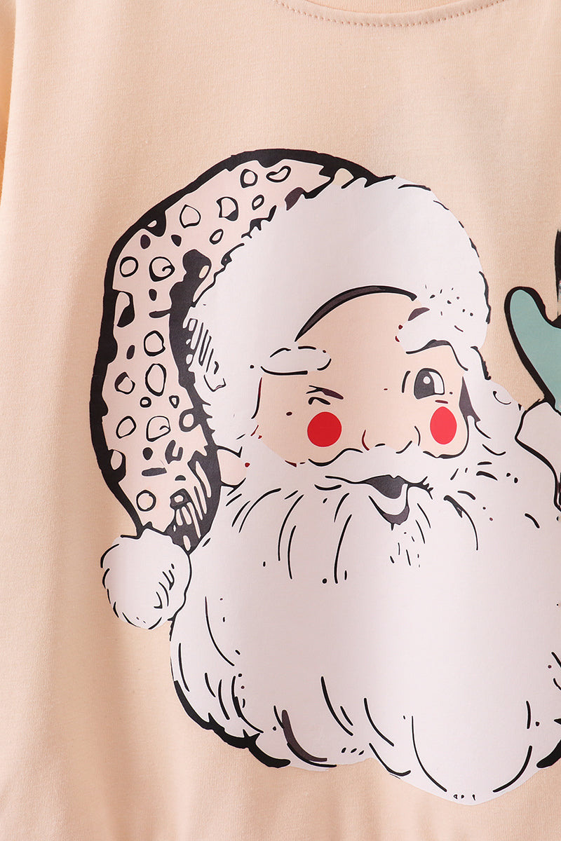 Cream leopard santa claus print pants set