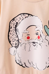 Cream leopard santa claus print pants set