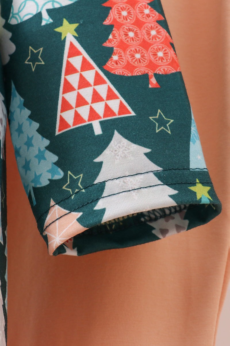 Green tree print ruffle pants set