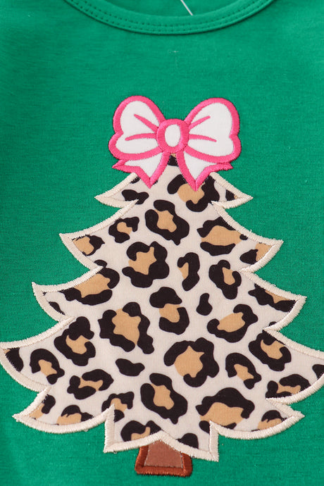 Forest tree applique leopard ruffle romper