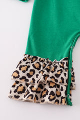 Forest tree applique leopard ruffle romper