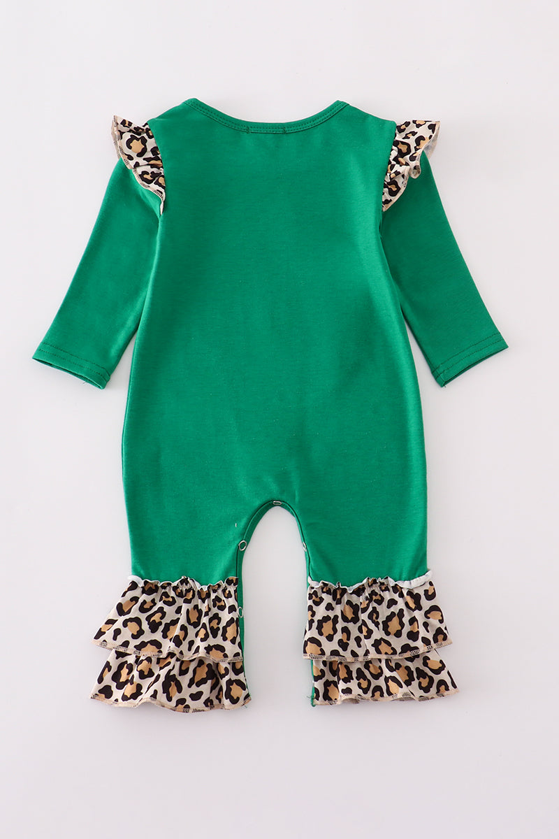 Forest tree applique leopard ruffle romper