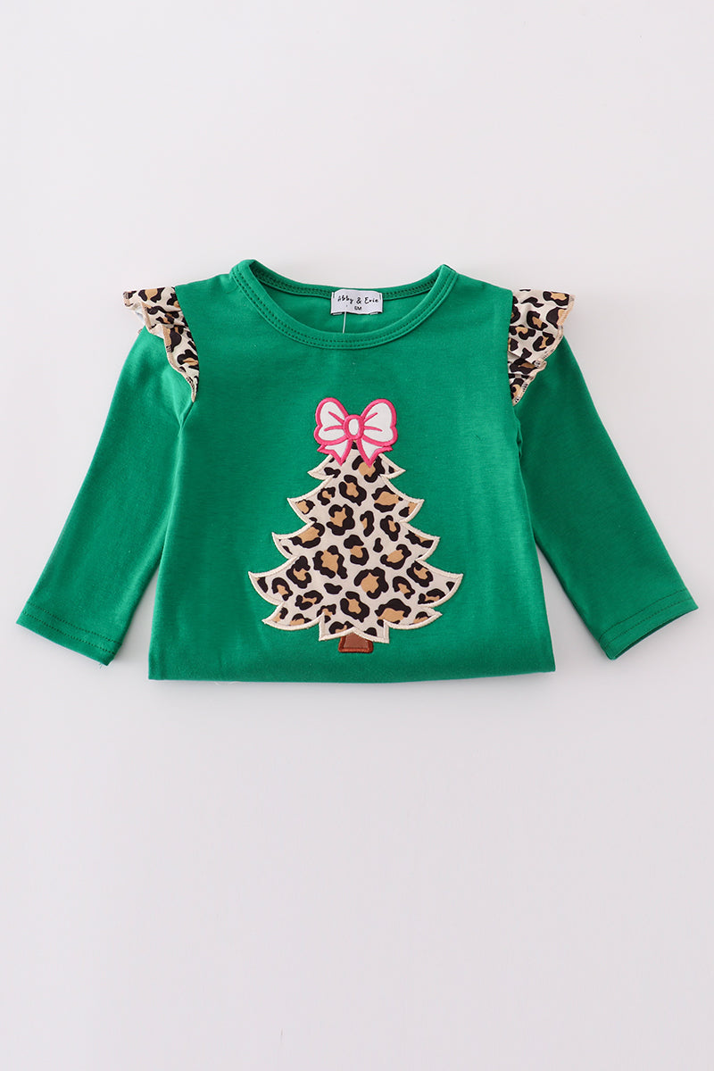 Forest tree applique leopard ruffle romper