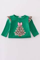 Forest tree applique leopard ruffle romper