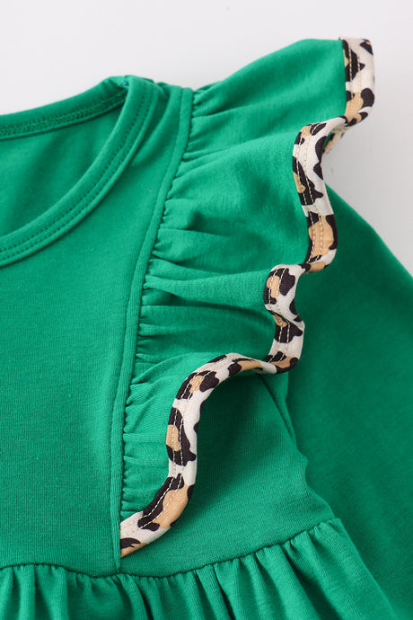 Forest tree applique leopard ruffle pants set