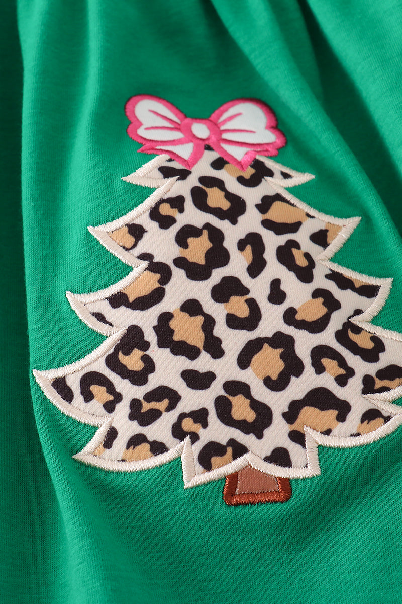 Forest tree applique leopard ruffle pants set