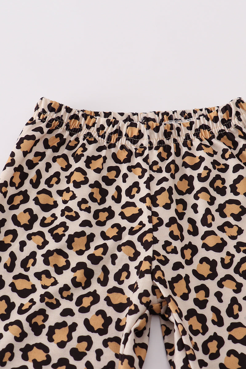 Forest tree applique leopard ruffle pants set