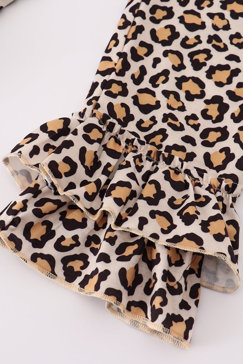 Forest tree applique leopard ruffle pants set