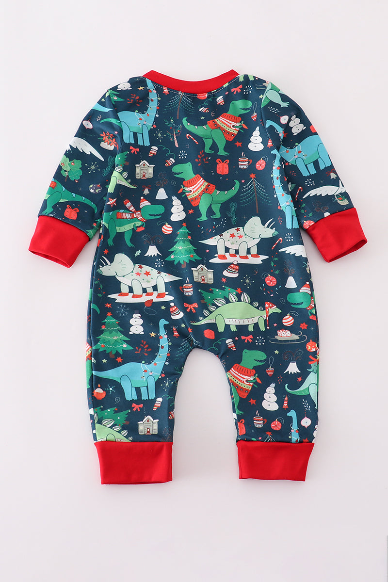 Green dinosaur print romper