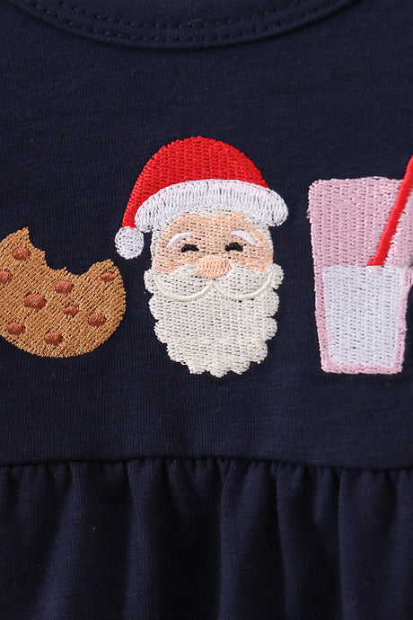 Navy christmas santa cookie milk embroidery ruffle bubble