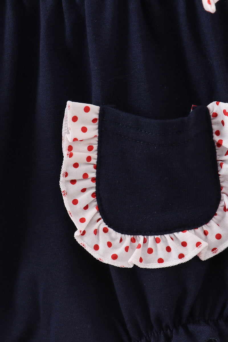 Navy christmas santa cookie milk embroidery ruffle bubble