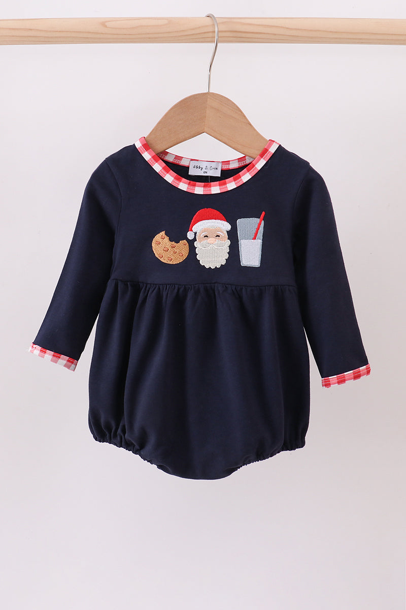 Navy christmas santa cookie milk embroidery bubble