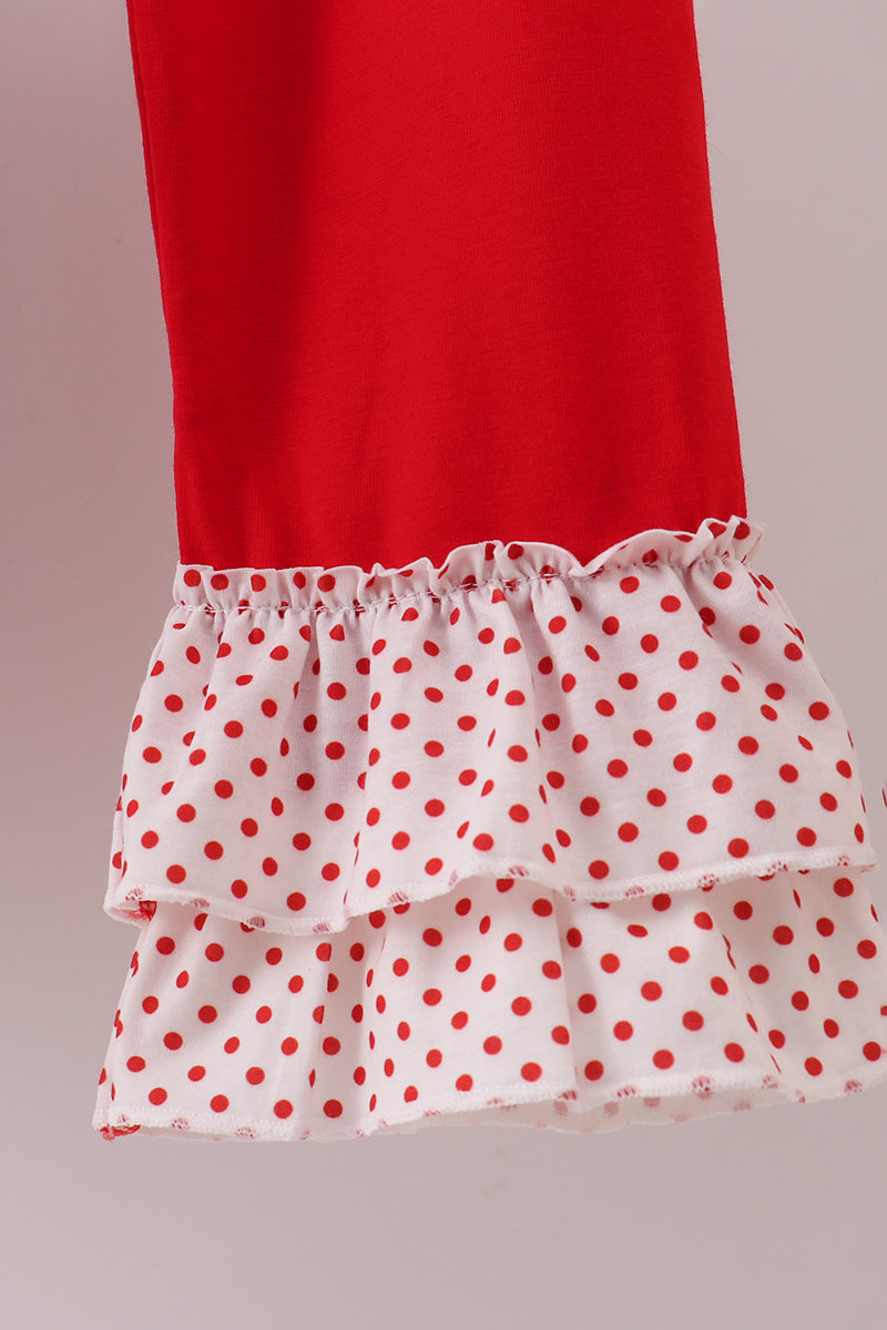 Navy christmas santa cookie milk embroidery ruffle pants set