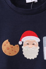 Navy christmas santa cookie milk embroidery pants set