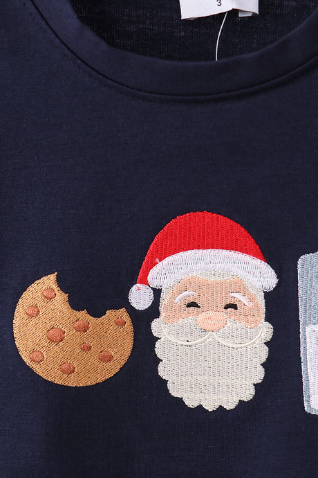 Navy christmas santa cookie milk embroidery pants set