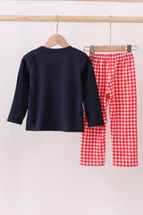 Navy christmas santa cookie milk embroidery pants set