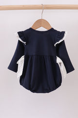 Navy christmas santa claus embroidery ruffle bubble