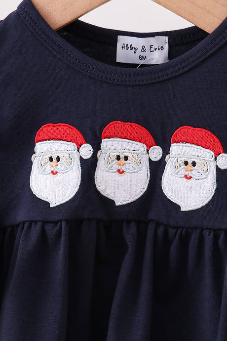 Navy christmas santa claus embroidery ruffle bloomer set