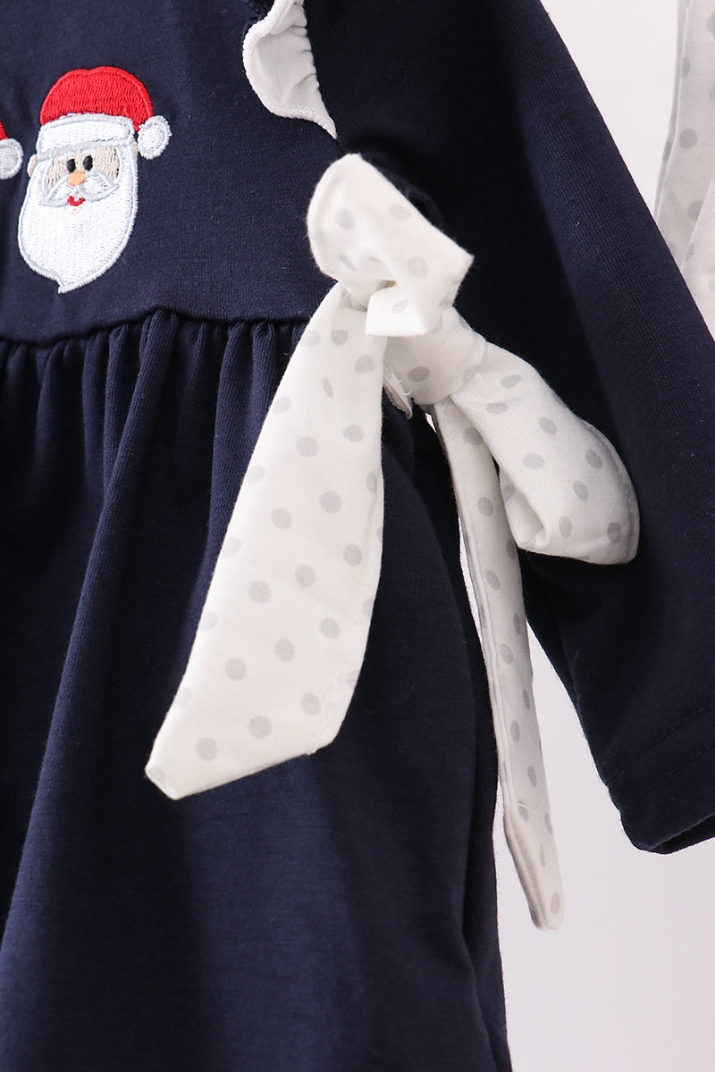 Navy christmas santa claus embroidery ruffle bloomer set