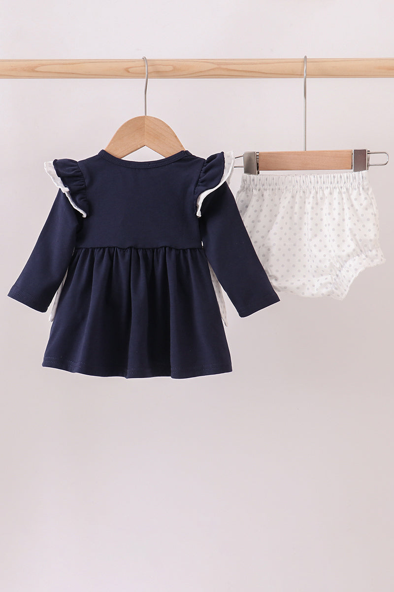 Navy christmas santa claus embroidery ruffle bloomer set