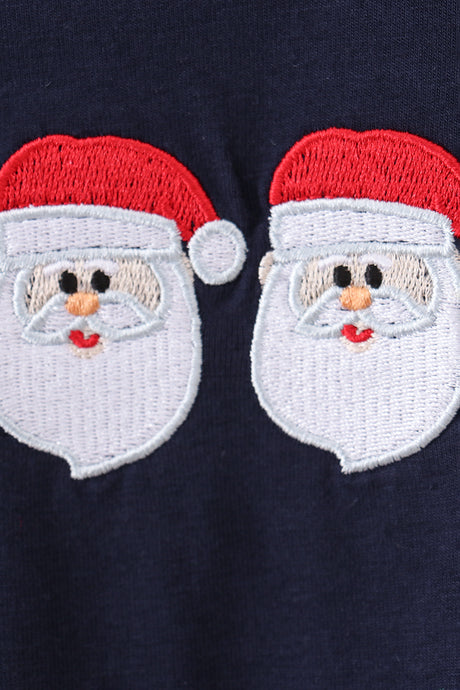 Navy christmas santa claus embroidery romper
