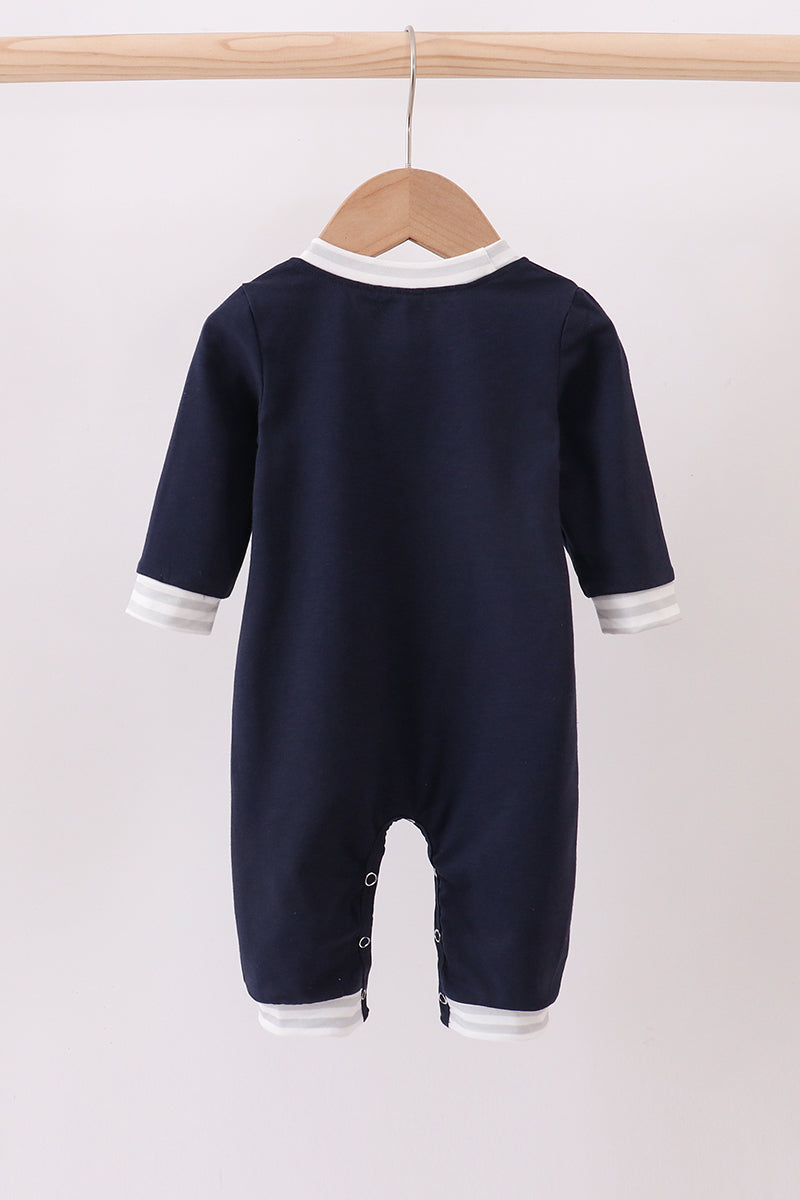 Navy christmas santa claus embroidery romper