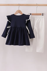 Navy christmas santa claus embroidery pants set