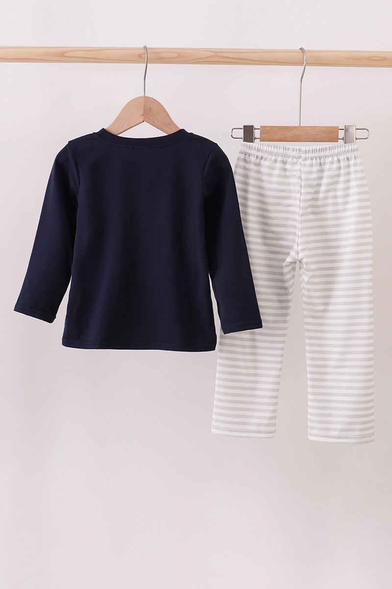 Navy christmas santa claus embroidery stripe pants set