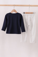 Navy christmas santa claus embroidery stripe pants set