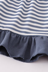 Navy deer embroidery ruffle pants set