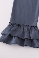 Navy deer embroidery ruffle pants set